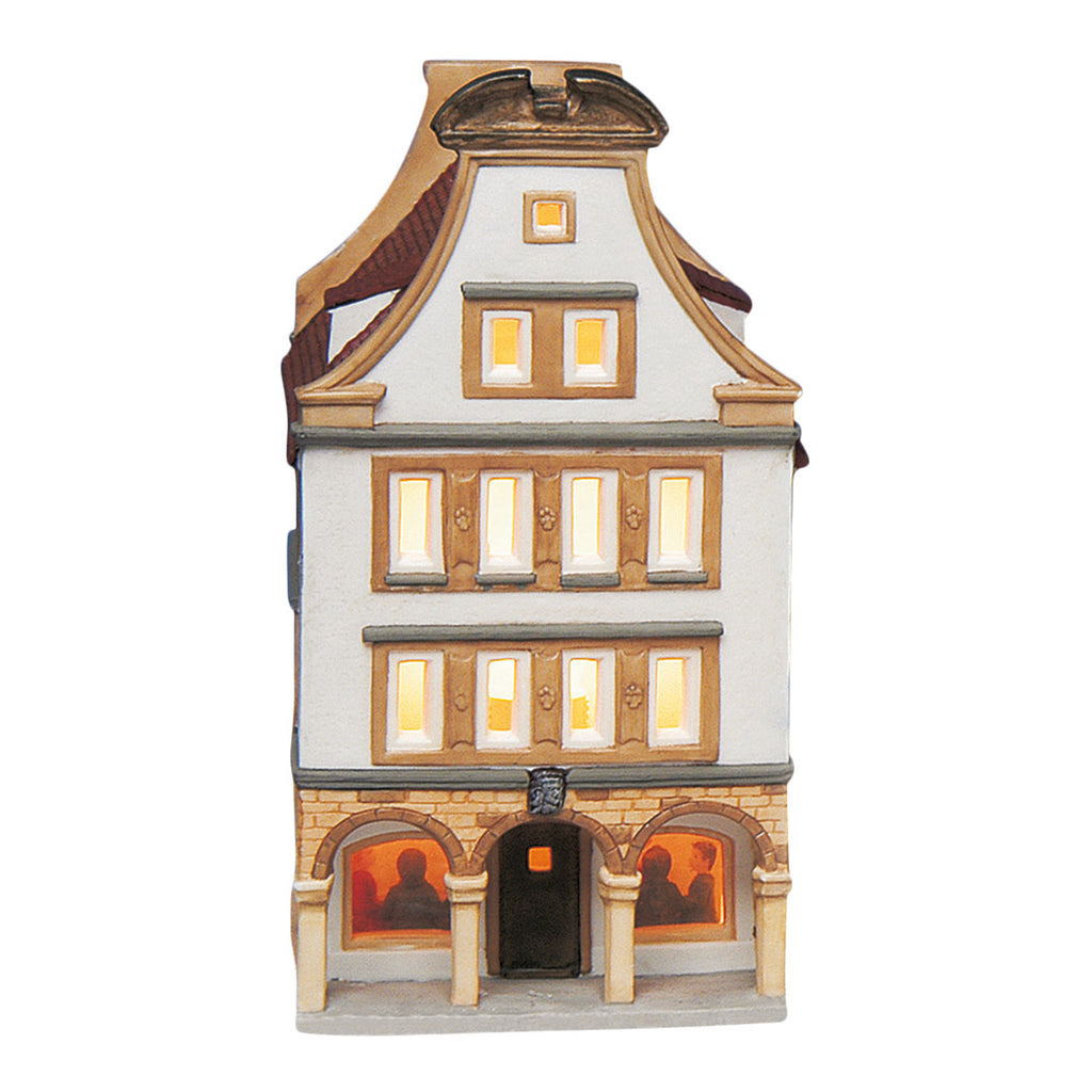Porcelanowy domek świąteczny - kolorowa kamienica 21 cm