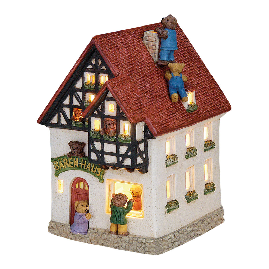 Porcelanowy domek świąteczny z misiami 18 cm