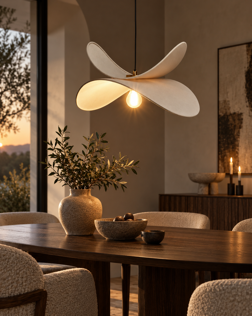 Beżowa lampa wisząca z lnianym abażurem 61 cm