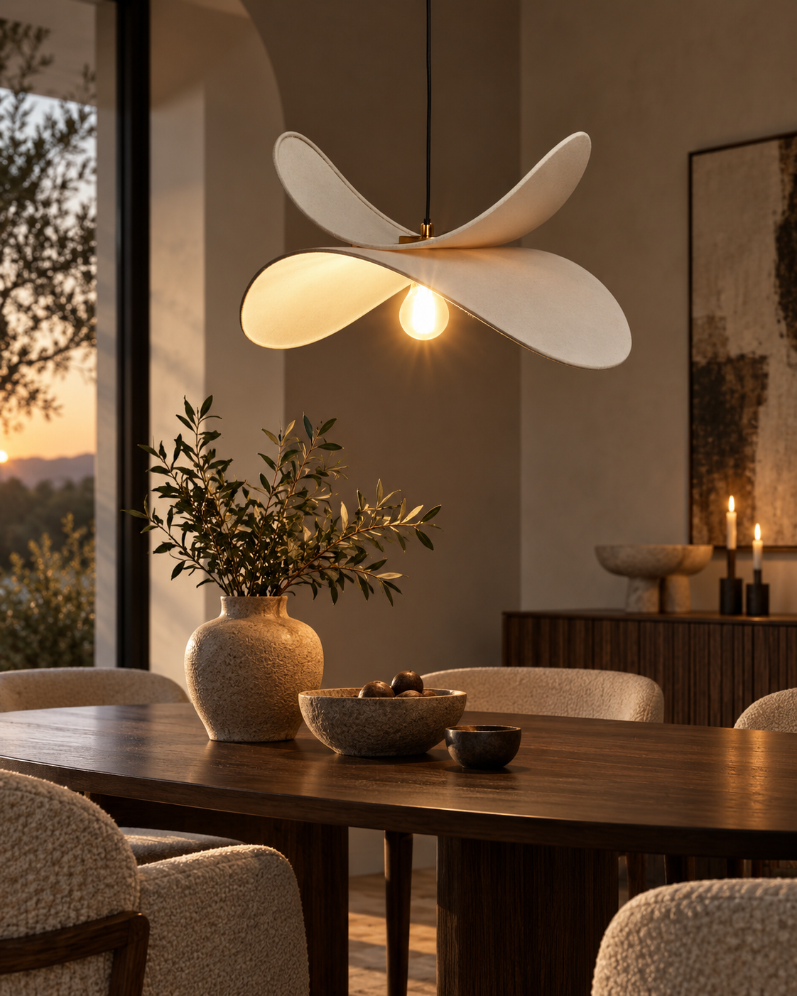 Beżowa lampa wisząca z lnianym abażurem 61 cm