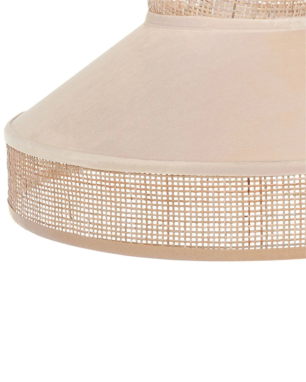 Beżowa lampa wisząca z rattanowym kloszem i welurem 45 cm
