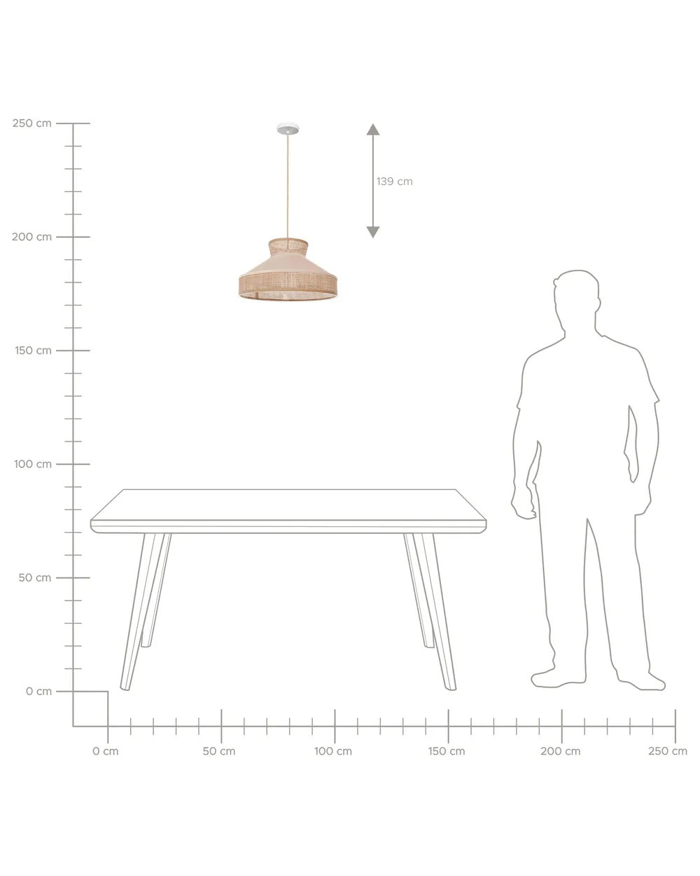 Beżowa lampa wisząca z rattanowym kloszem i welurem 45 cm
