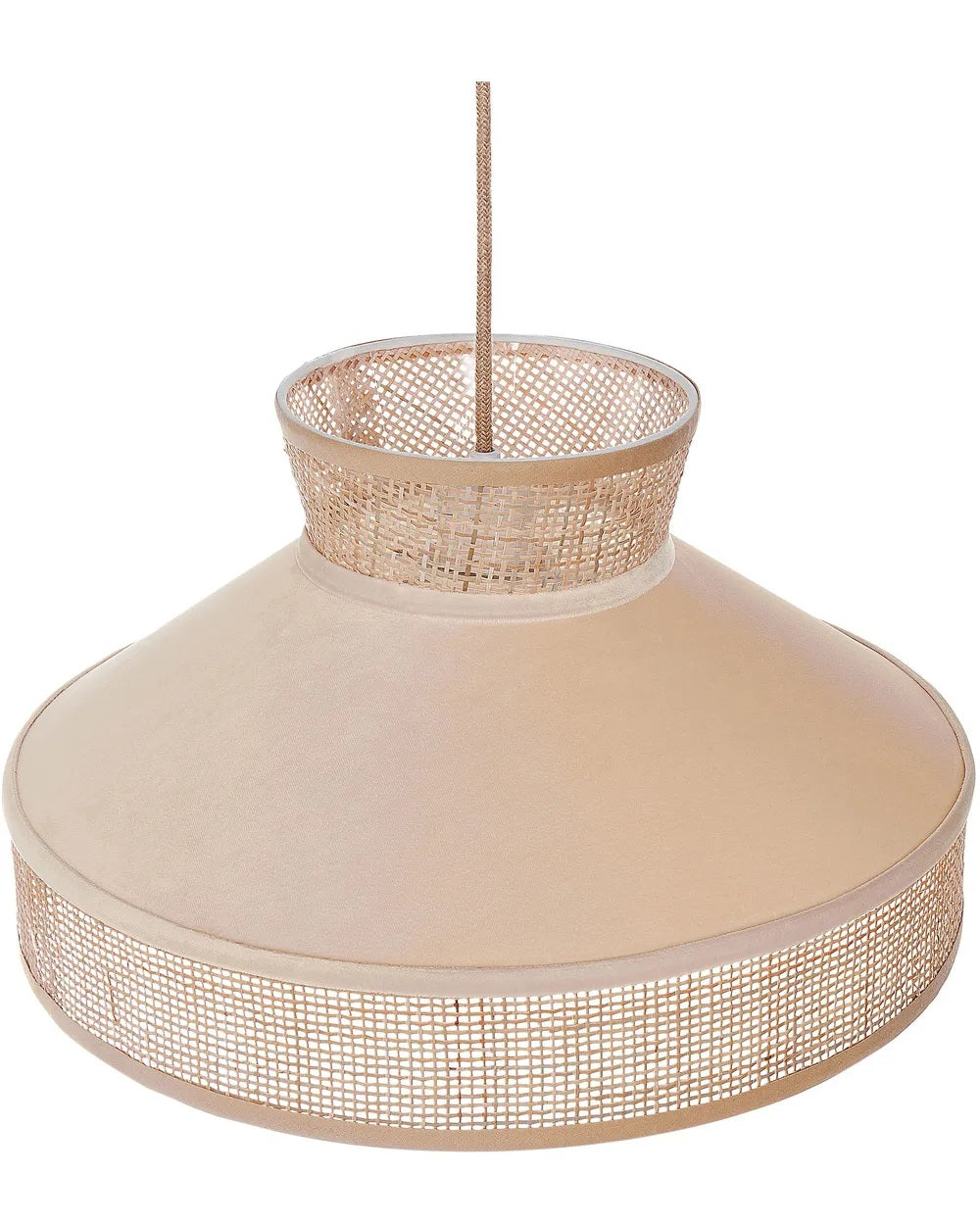 Beżowa lampa wisząca z rattanowym kloszem i welurem 45 cm