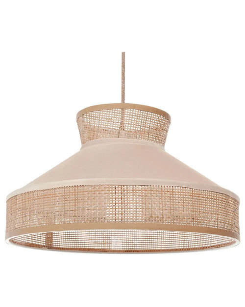 Beżowa lampa wisząca z rattanowym kloszem i welurem 45 cm