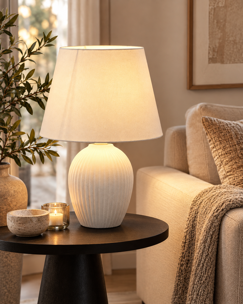 Biała lampa stołowa z ceramiczną podstawą 52 cm
