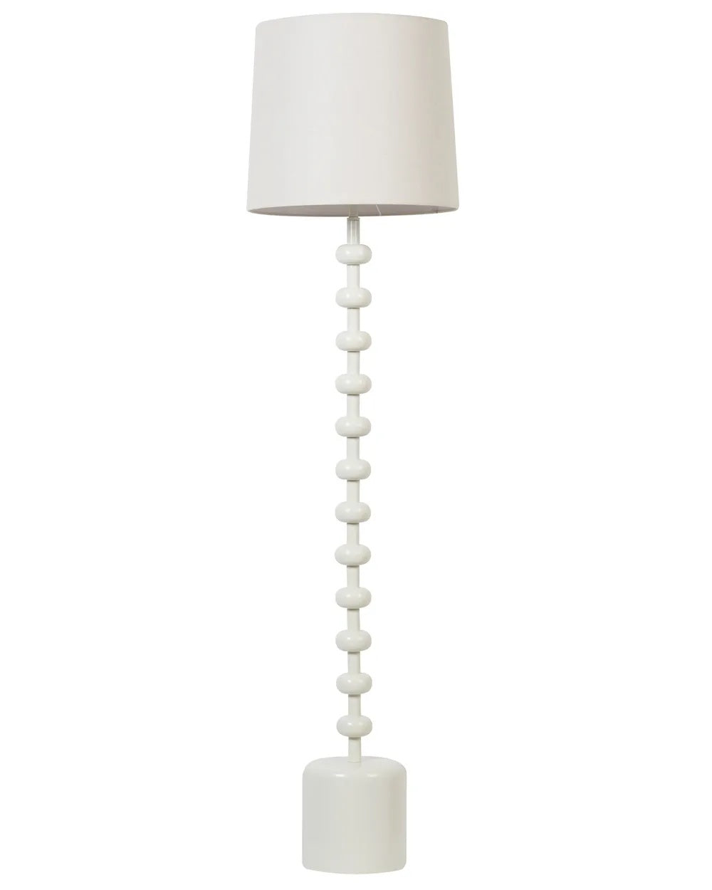 Biała lampa podłogowa z lnianym abażurem 159 cm