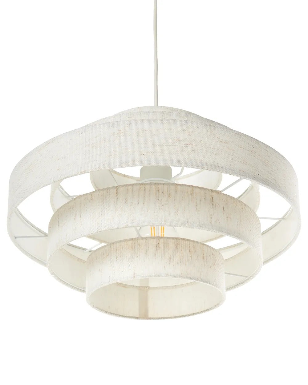 Biała lampa wisząca z lnianym abażurem 40 cm