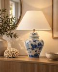 Biało-niebieska lampa stołowa z porcelanową podstawą 53 cm