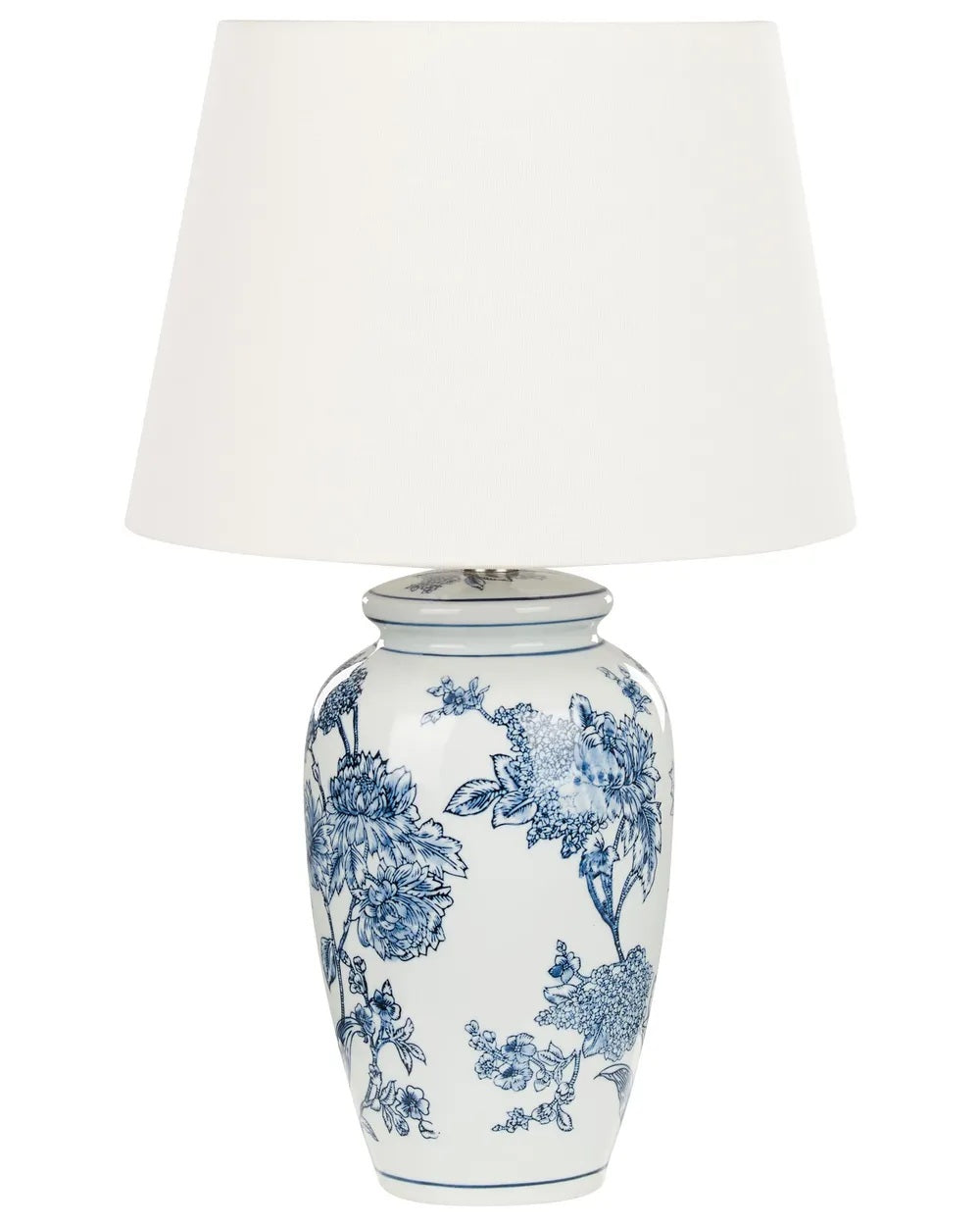 Biało-niebieska lampa stołowa z ręcznie malowanej porcelany 54 cm