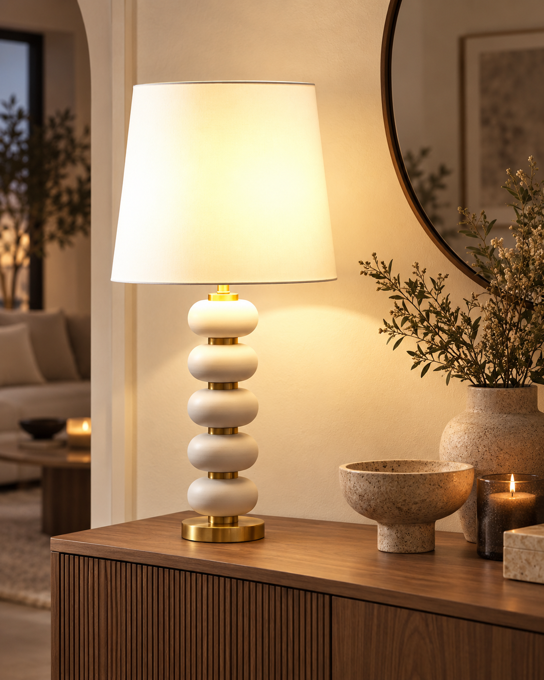 Biało-złota lampa stołowa z metalową podstawą 80 cm