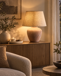 Brązowa lampa stołowa z ceramiczną podstawą 51 cm