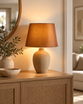 Brązowa lampa stołowa z ceramiczną podstawą 52 cm