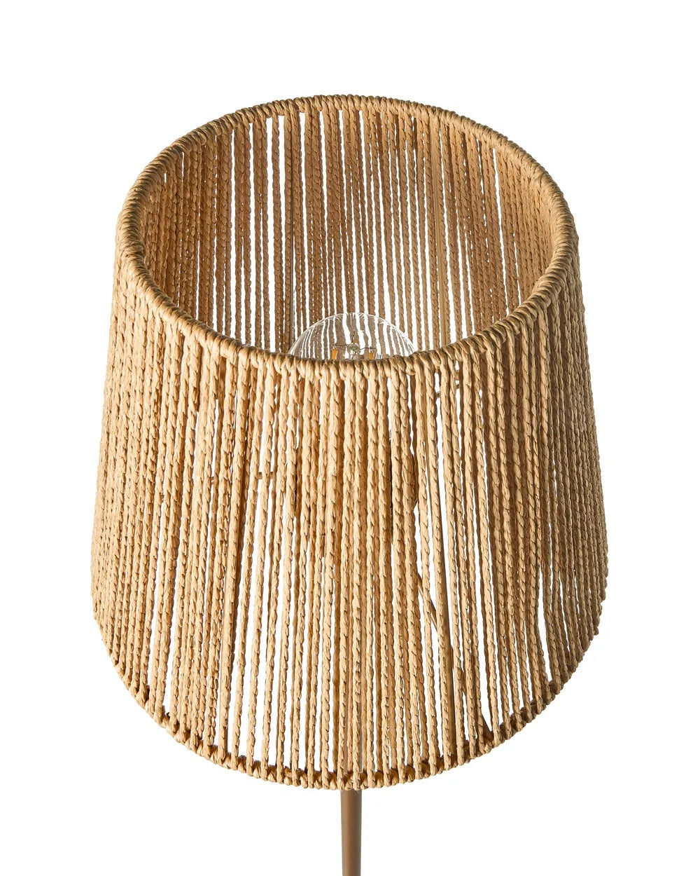 Brązowa metalowa lampa podłogowa z plecionym abażurem 150 cm