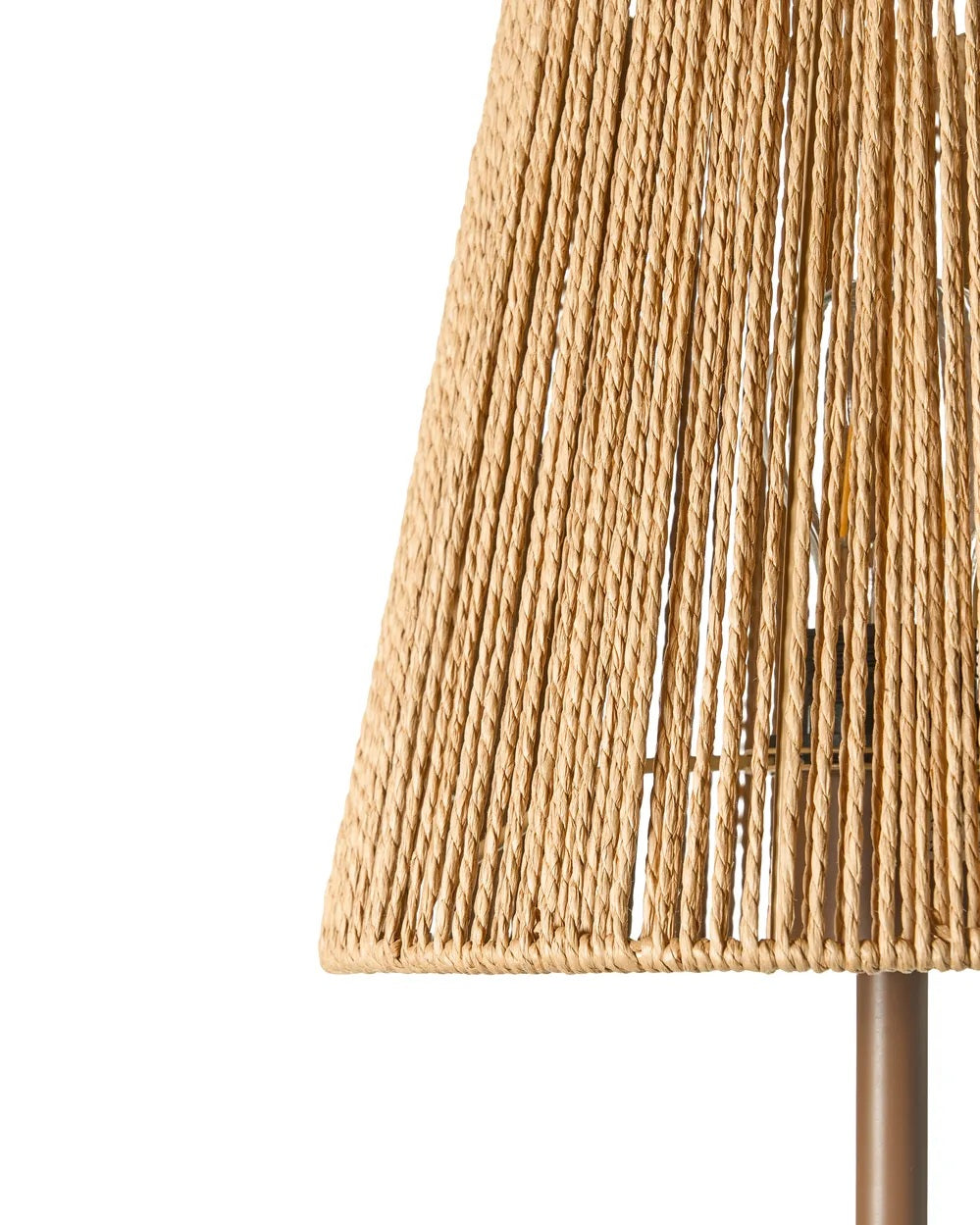 Brązowa metalowa lampa podłogowa z plecionym abażurem 150 cm