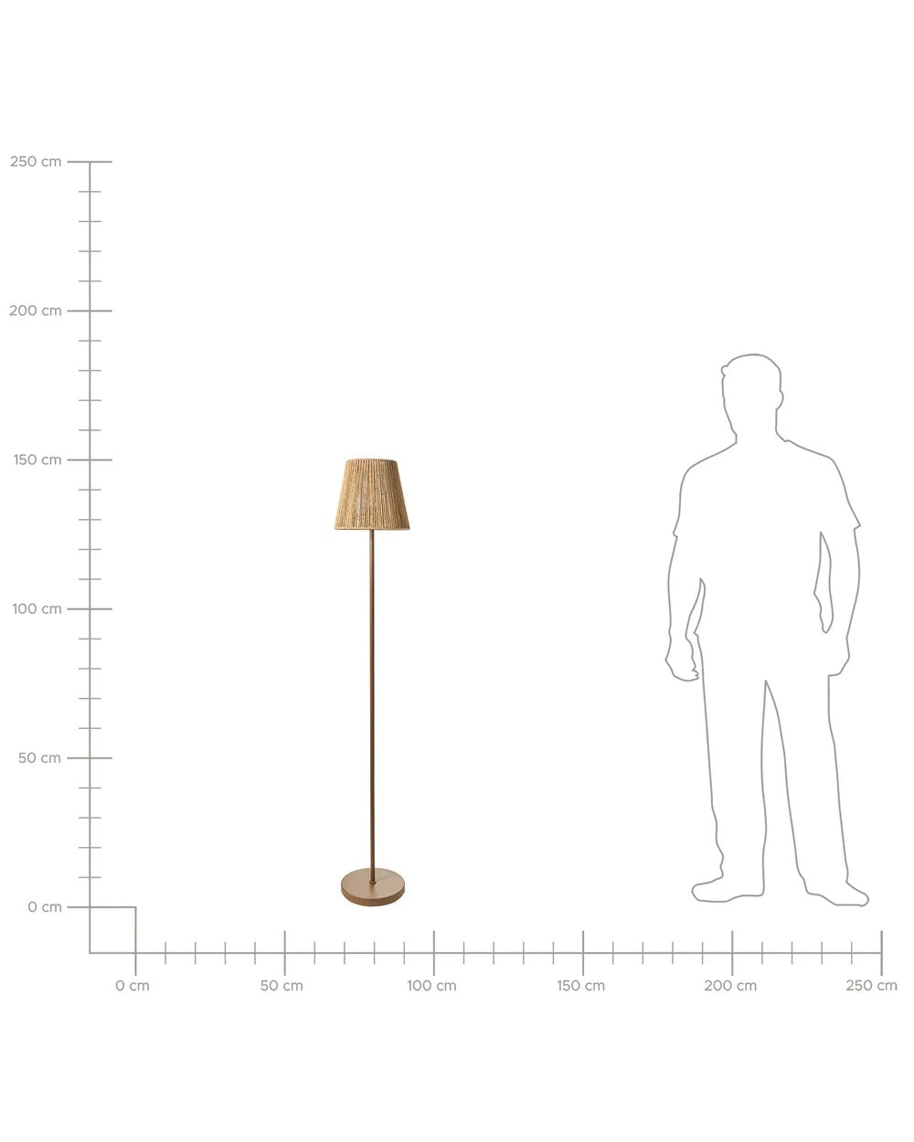Brązowa metalowa lampa podłogowa z plecionym abażurem 150 cm