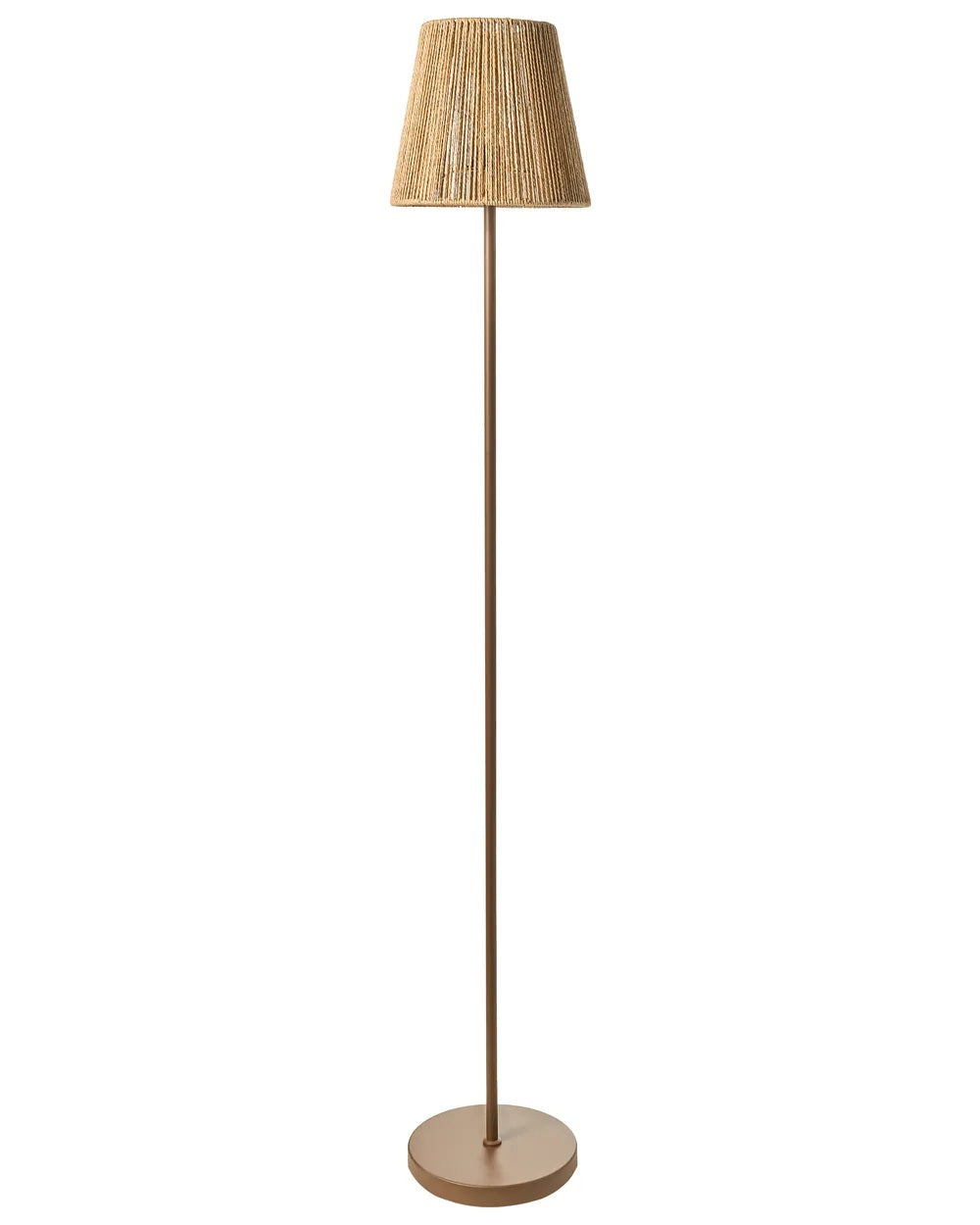 Brązowa metalowa lampa podłogowa z plecionym abażurem 150 cm