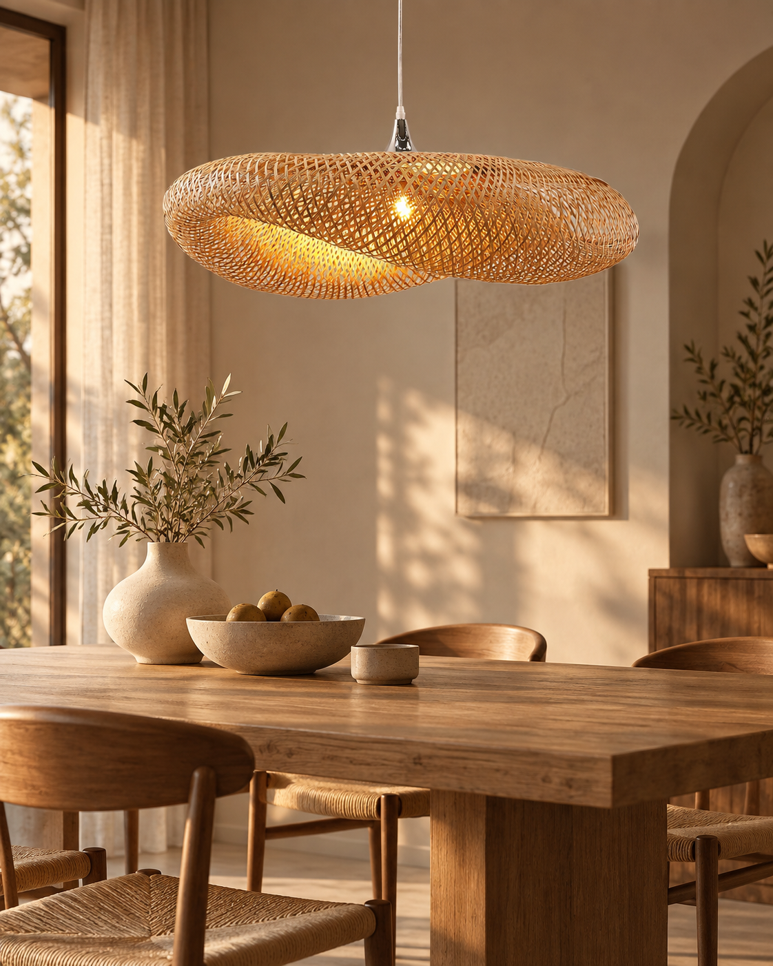 Duża lampa wisząca z bambusowym kloszem 63 cm