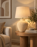 Jasnobeżowa lampa stołowa z ceramiczną podstawą 60 cm