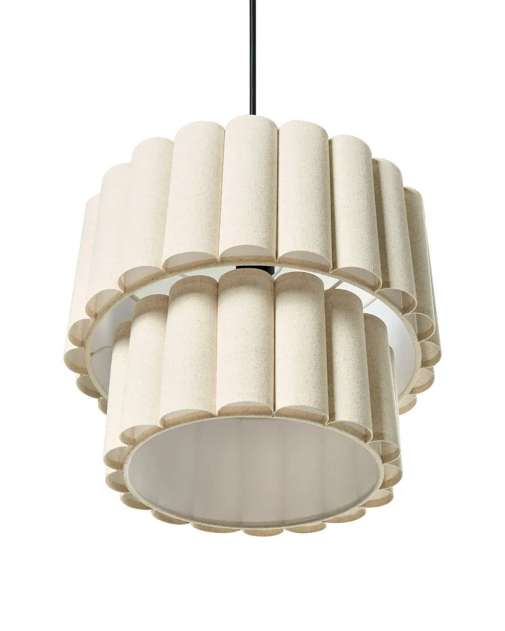 Jasnobeżowa lampa wisząca z lnianym kloszem 40 cm