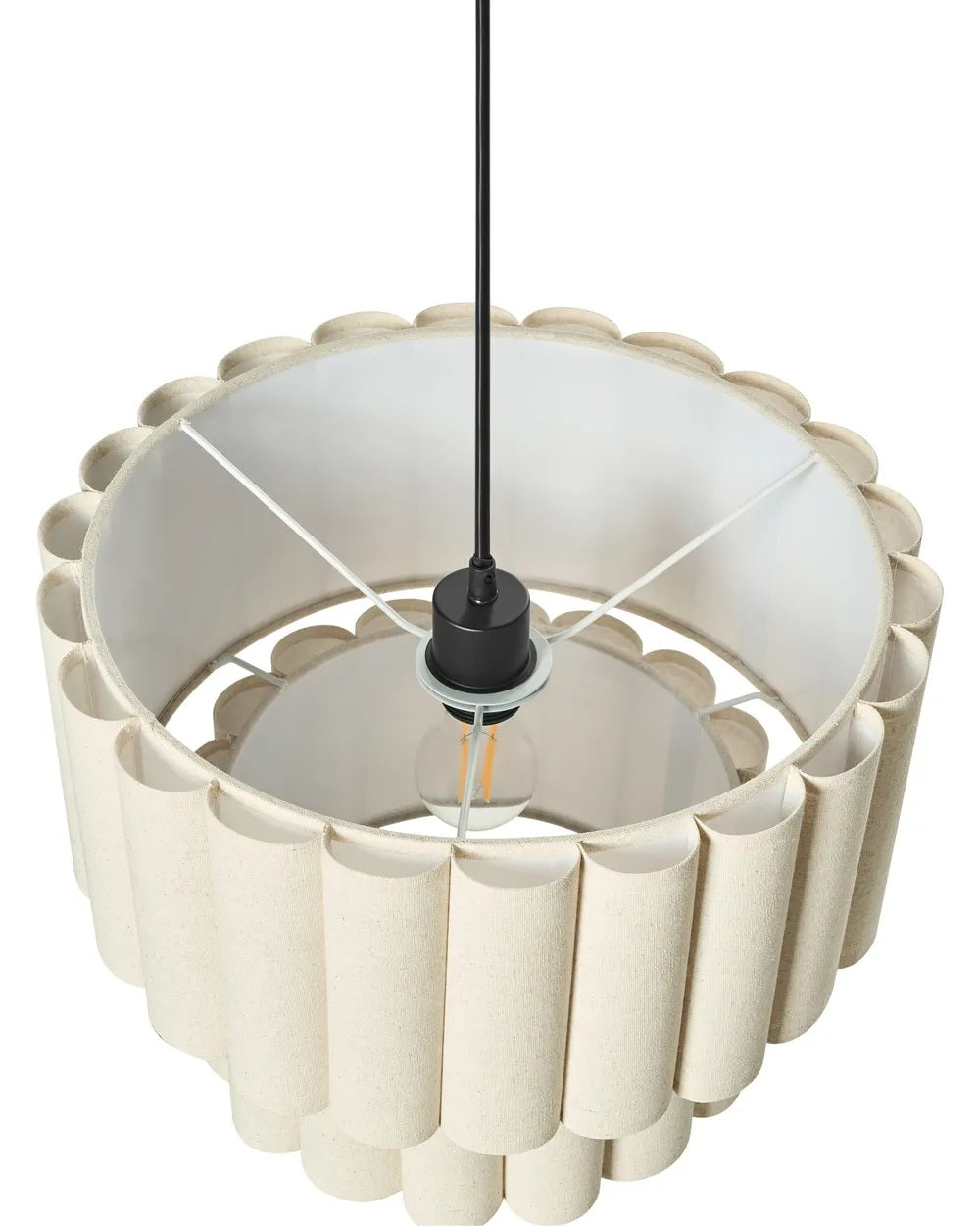 Jasnobeżowa lampa wisząca z lnianym kloszem 40 cm