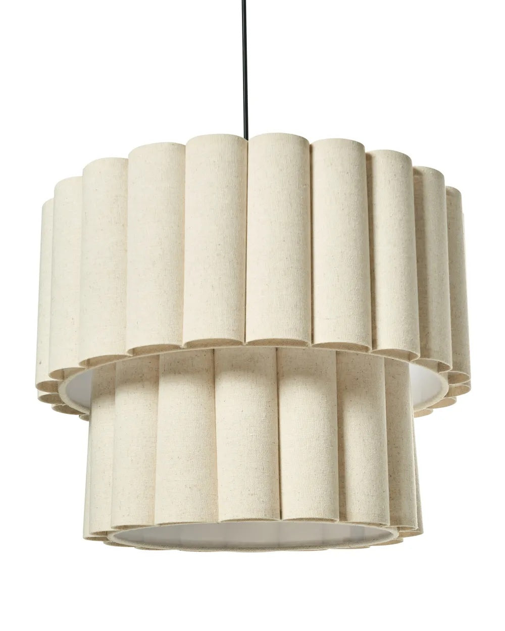 Jasnobeżowa lampa wisząca z lnianym kloszem 40 cm