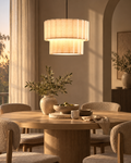 Jasnobeżowa lampa wisząca z lnianym kloszem 40 cm