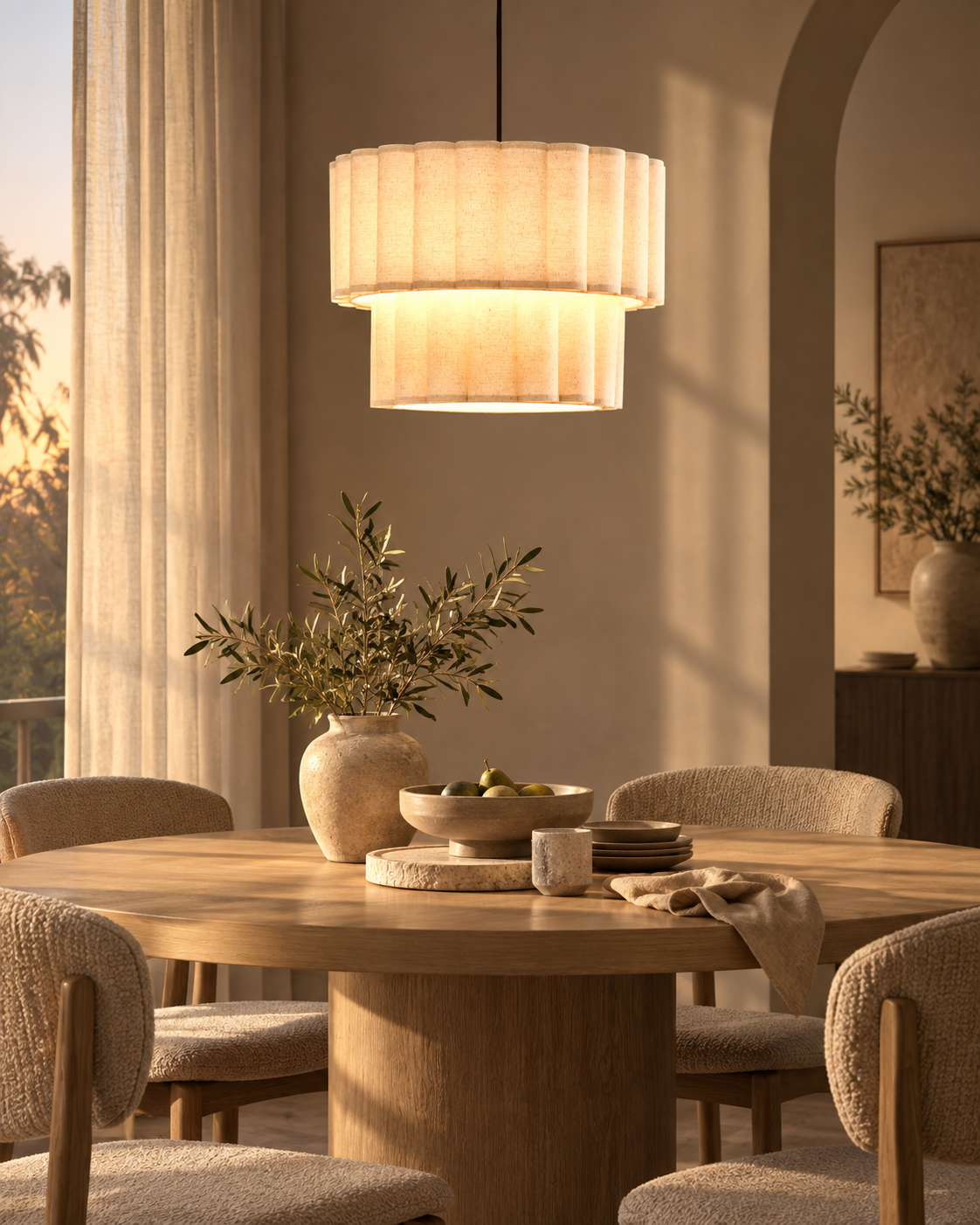 Jasnobeżowa lampa wisząca z lnianym kloszem 40 cm