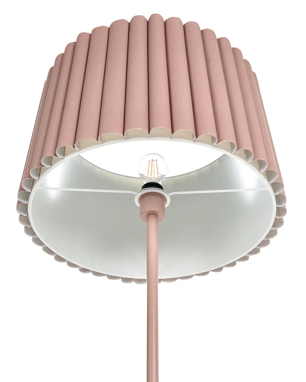 Jasnobrązowa lampa podłogowa z lnianym abażurem 155 cm