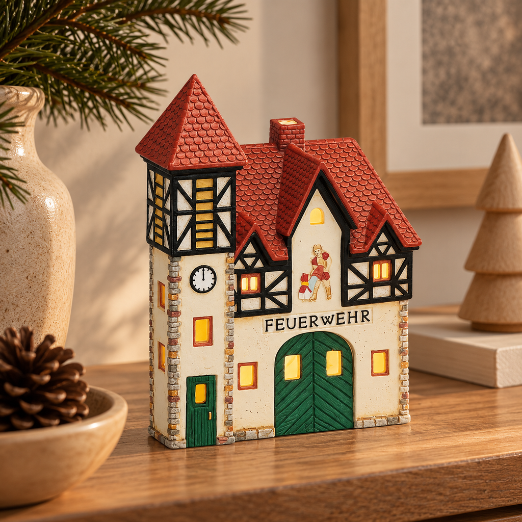 Porcelanowy domek świąteczny – remiza strażacka 22 cm
