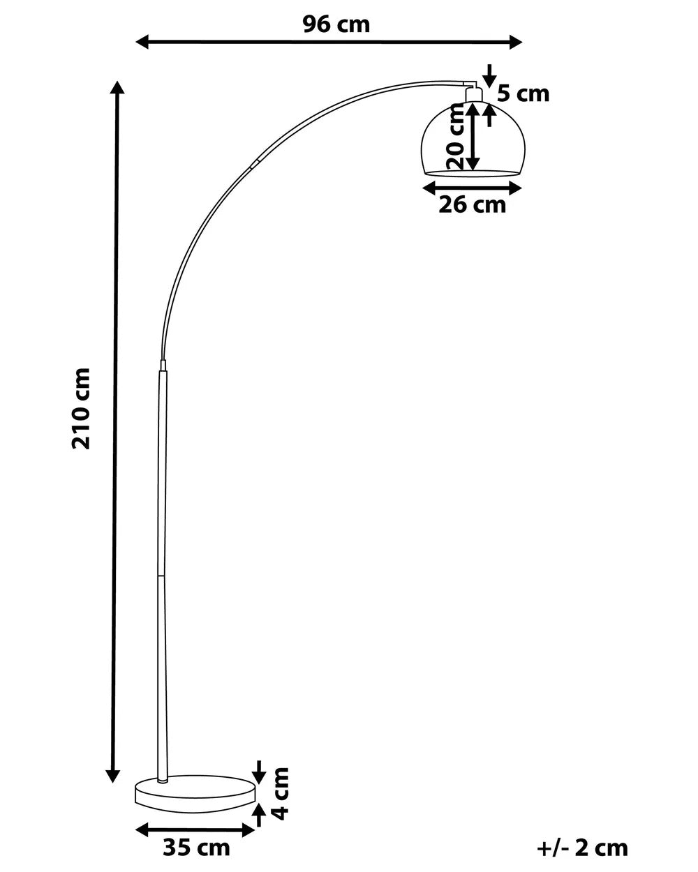 Mosiężna lampa podłogowa łukowa z marmurową podstawą 210 cm