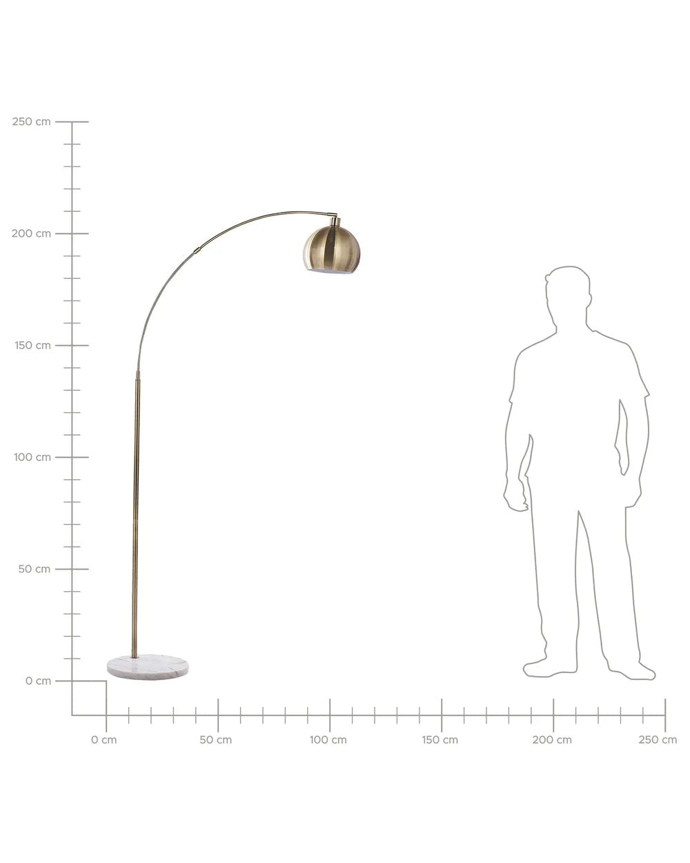 Mosiężna lampa podłogowa łukowa z marmurową podstawą 210 cm