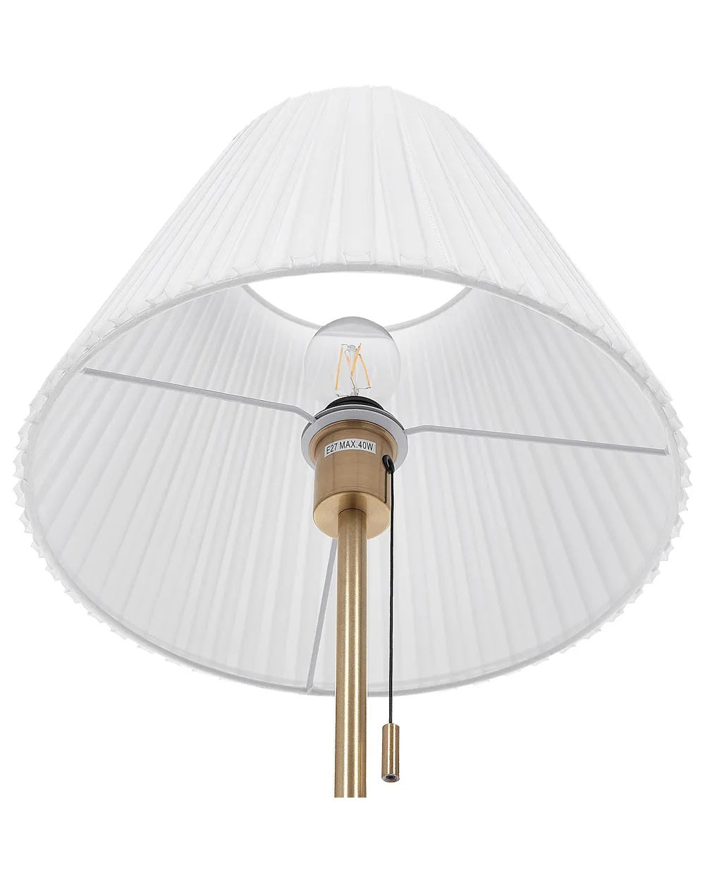 Mosiężna lampa podłogowa z białym abażurem 148 cm