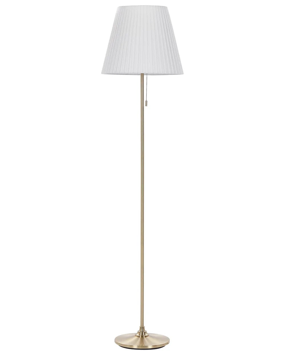 Mosiężna lampa podłogowa z białym abażurem 148 cm