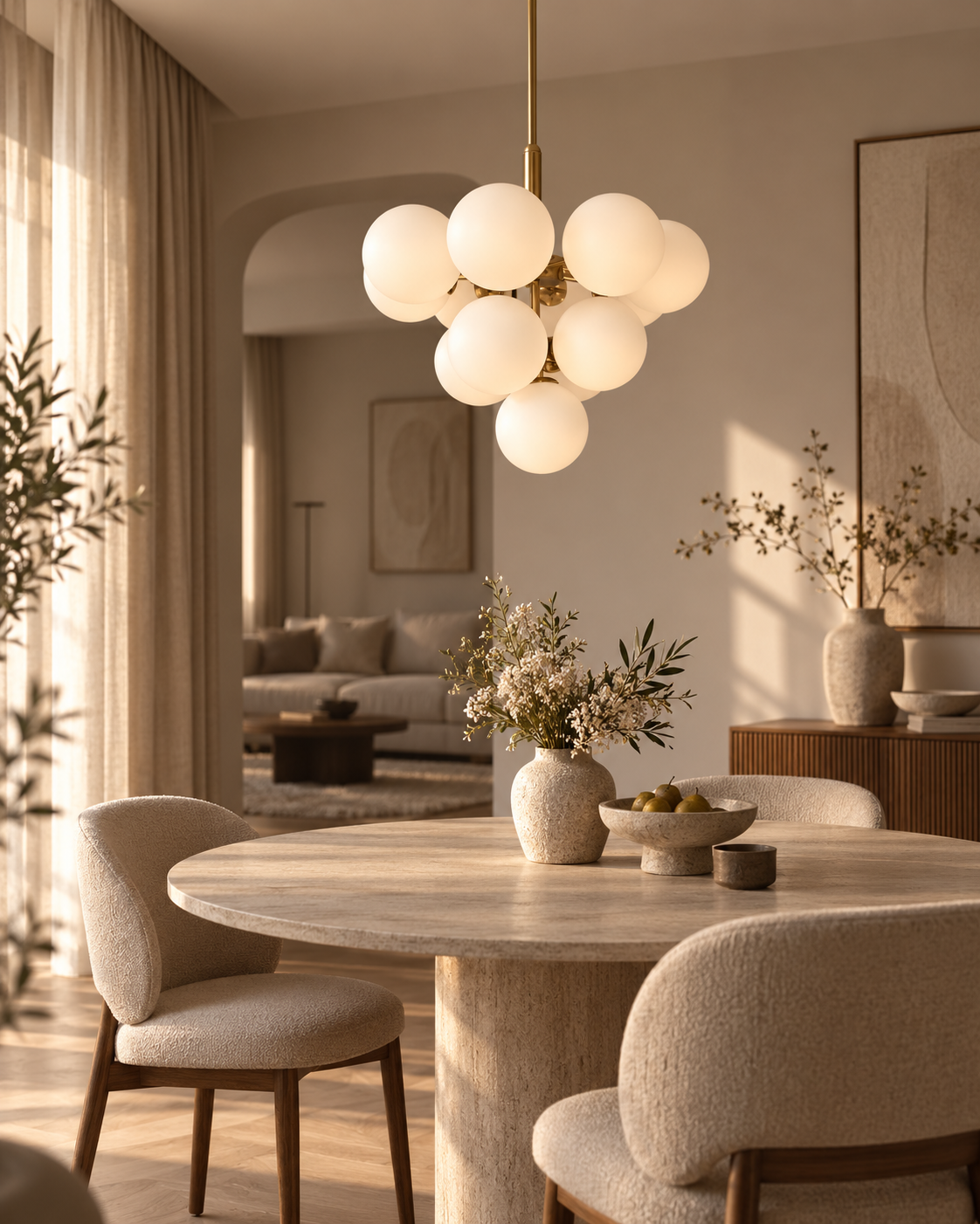 Mosiężna lampa wisząca z szklanymi kloszami 43 cm