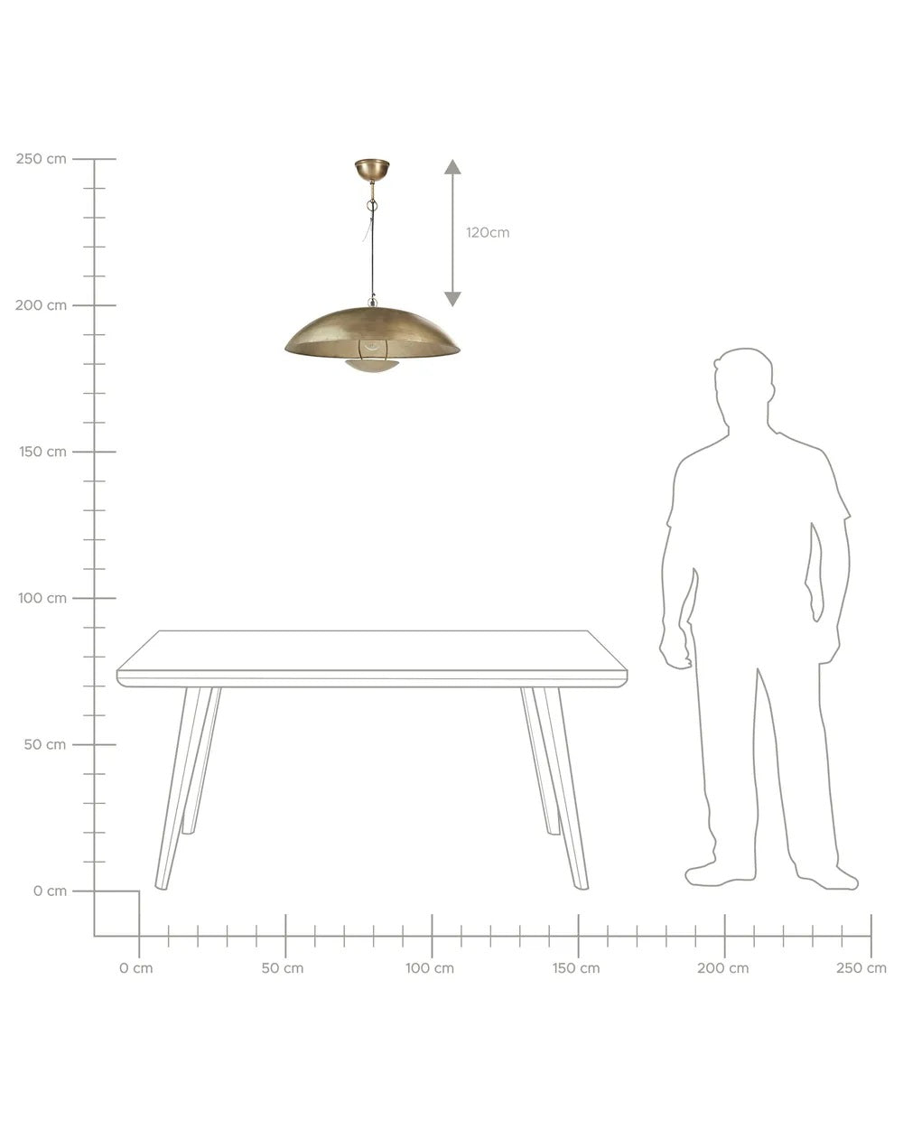 Mosiężna lampa wisząca z metalowym kloszem 60 cm