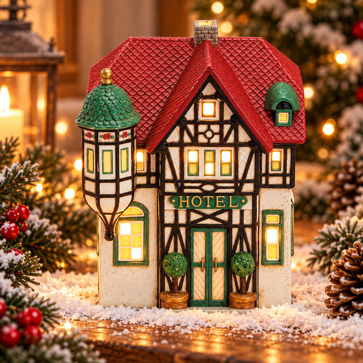 Porcelanowy domek świąteczny – hotel 19 cm