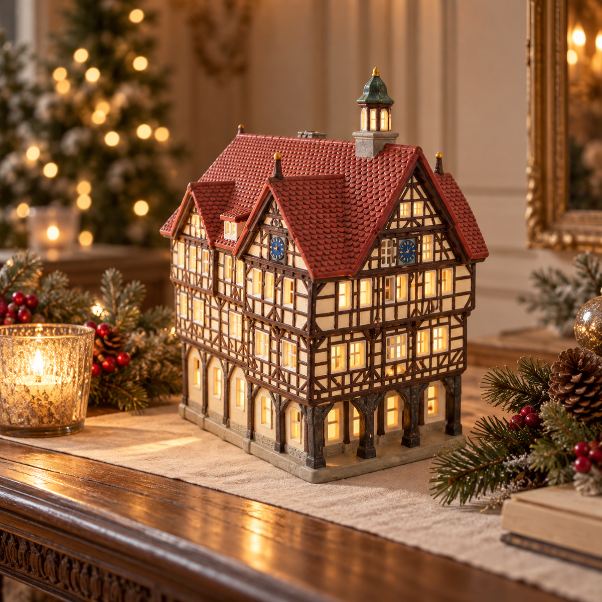 Porcelanowy domek świąteczny - ratusz 22 cm
