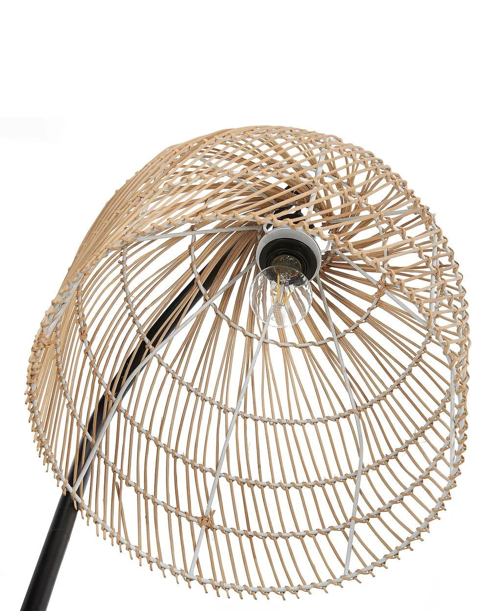 Rattanowa lampa podłogowa z ażurowym kloszem 165 cm