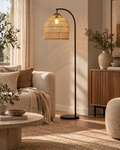 Rattanowa lampa podłogowa z ażurowym kloszem 165 cm