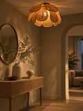 Rattanowa lampa sufitowa z kloszem w kształcie kwiatu 60 cm