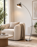 Srebrna metalowa lampa podłogowa z regulowanym kloszem 155 cm