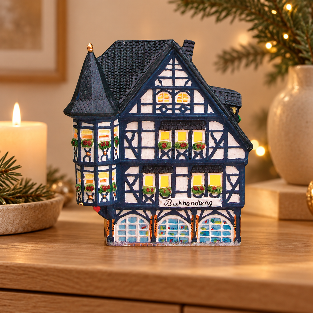 Porcelanowy domek świąteczny – księgarnia 18 cm