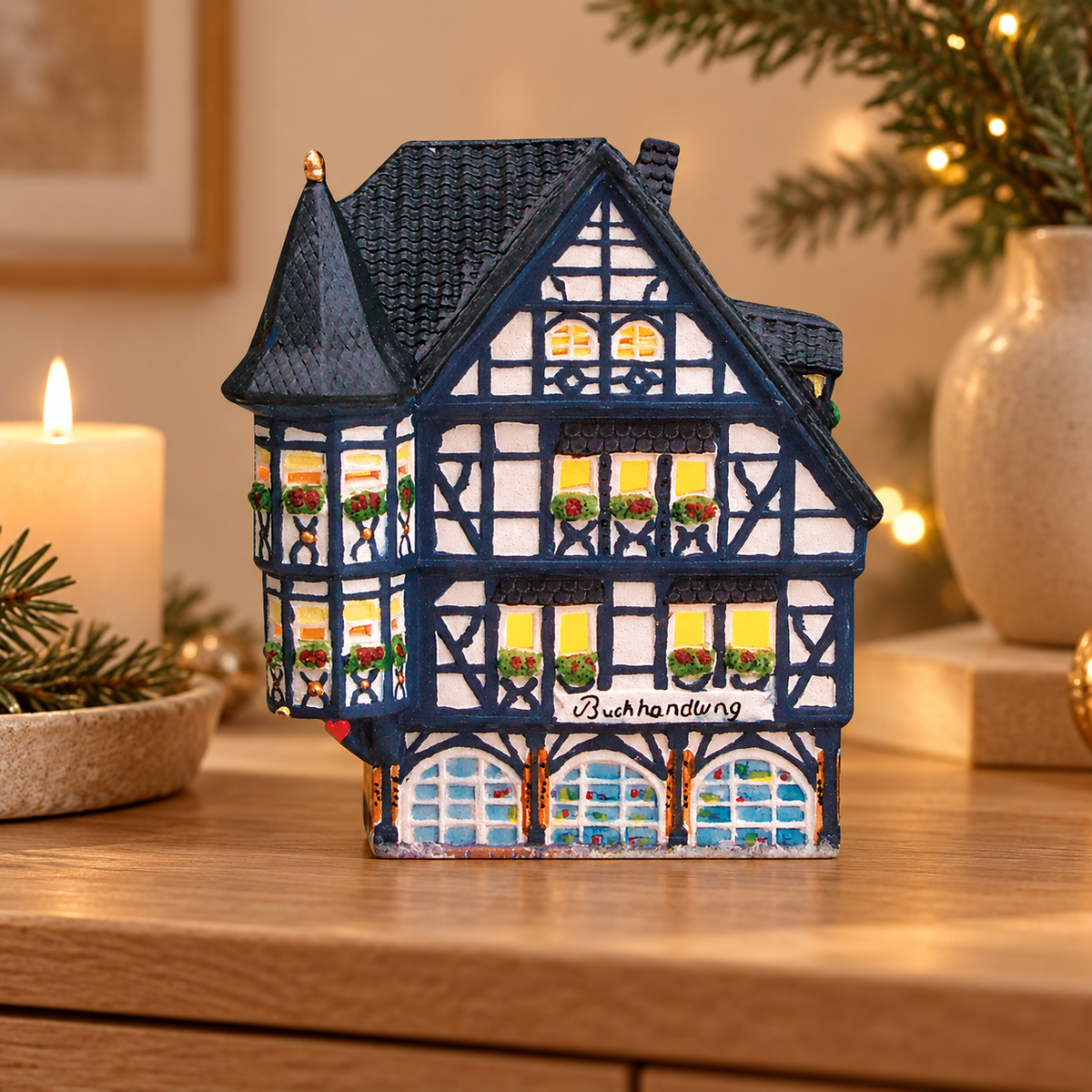 Porcelanowy domek świąteczny – księgarnia 18 cm