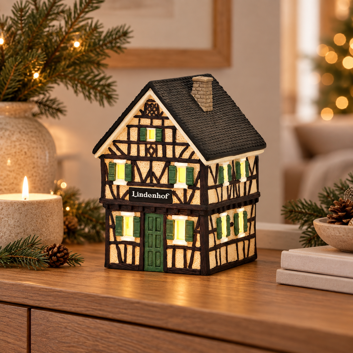 Porcelanowy domek świąteczny – kamienica 17 cm