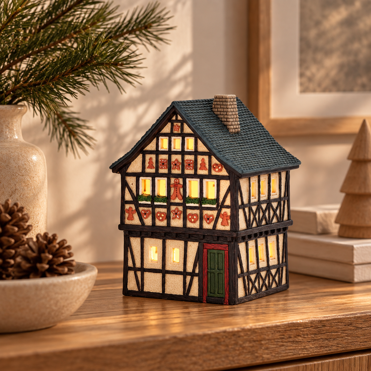 Porcelanowy domek świąteczny – piernikowy 17 cm