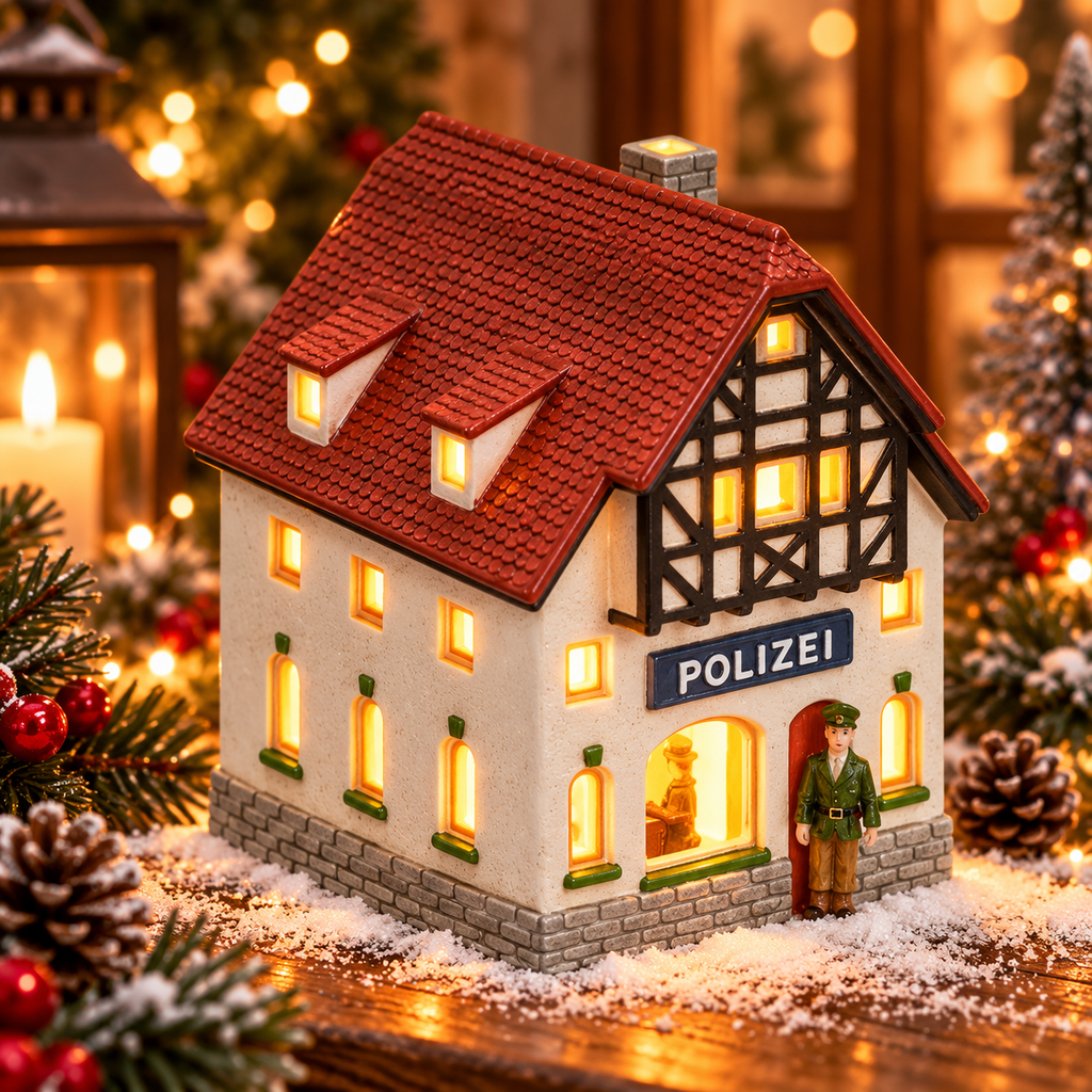 Porcelanowy domek świąteczny – posterunek policji 16 cm
