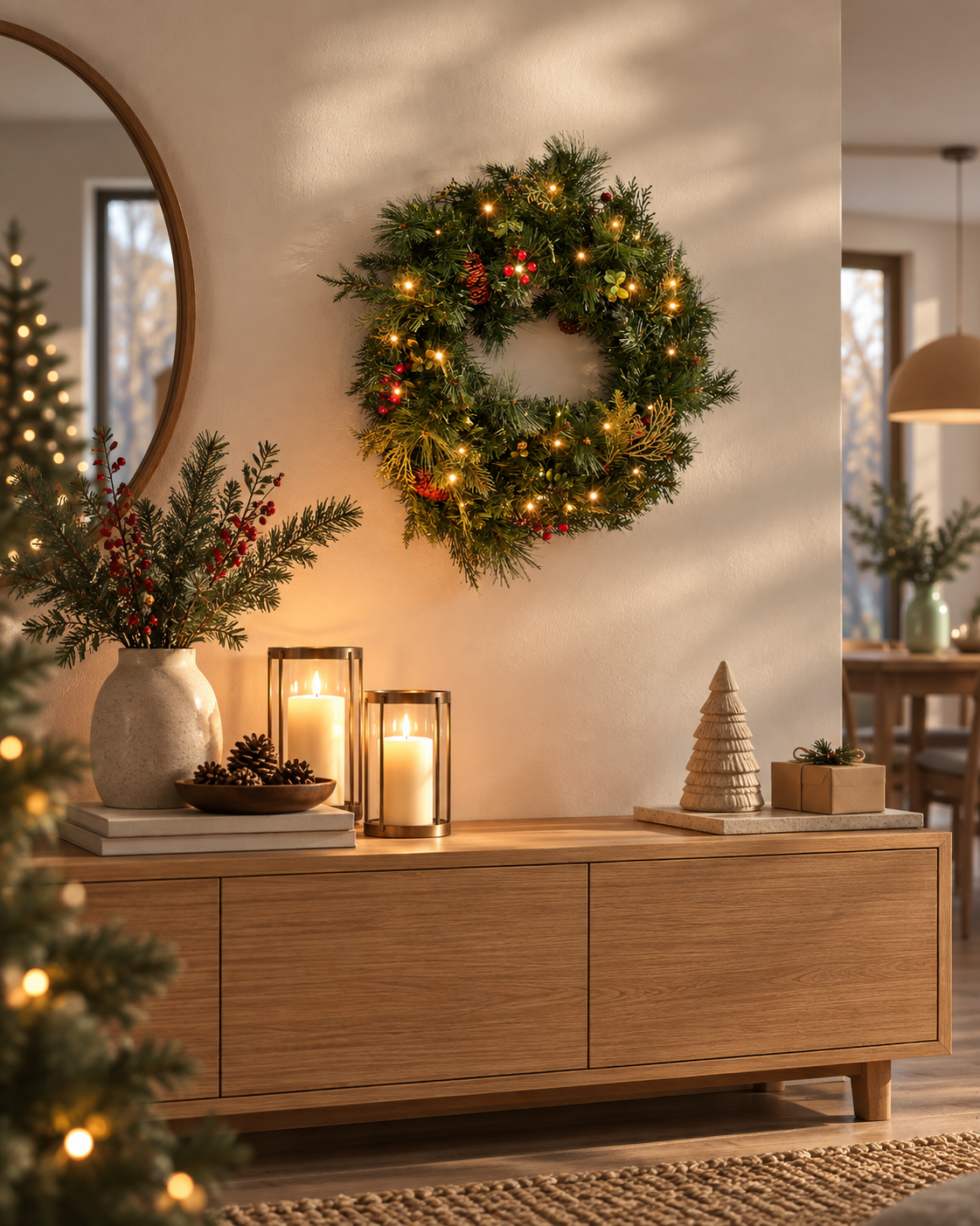 Zielony wieniec świąteczny LED 60 cm