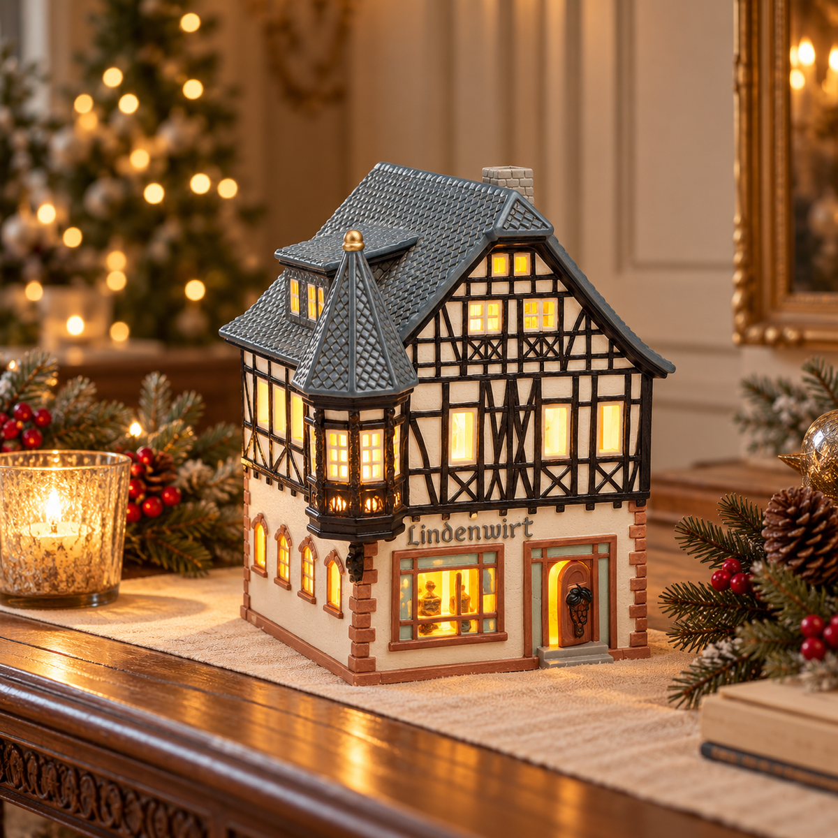 Porcelanowy domek świąteczny – tradycyjna kamienica 18 cm
