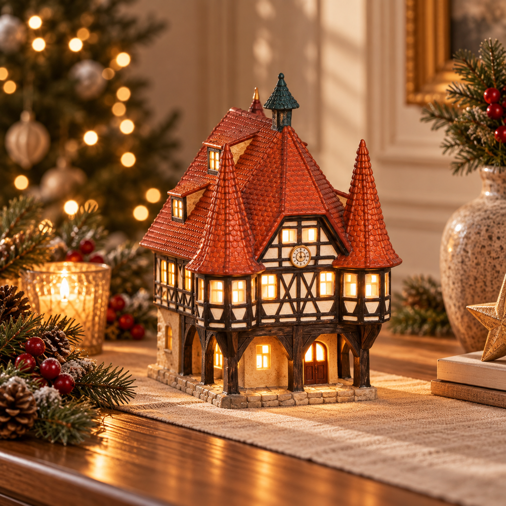 Porcelanowy domek świąteczny – zabytkowy ratusz 19 cm