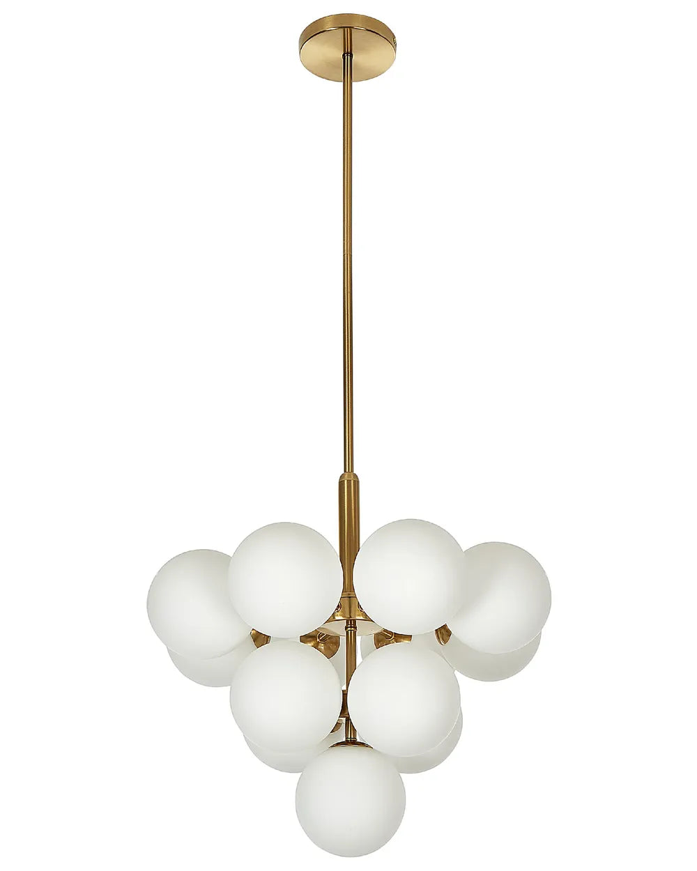 Mosiężna lampa wisząca z szklanymi kloszami 43 cm